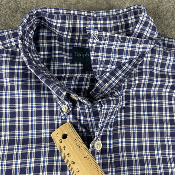 Ralph Lauren Blake Men's Plaid Long Sleeve Button Down Shirt XL Blue Pony FLAW - Picture 8 of 10